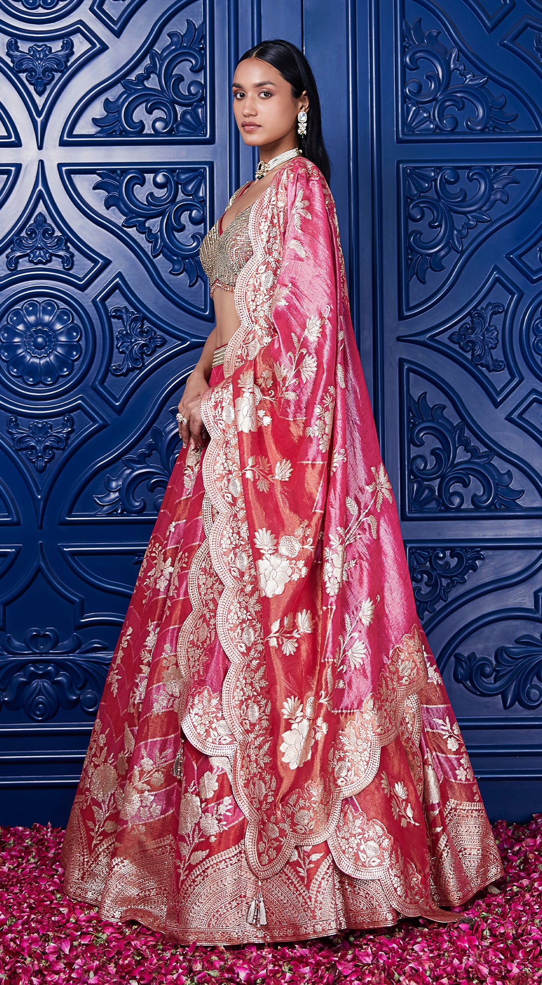 Pink Banarasi Weave Embroidered Lehenga Set