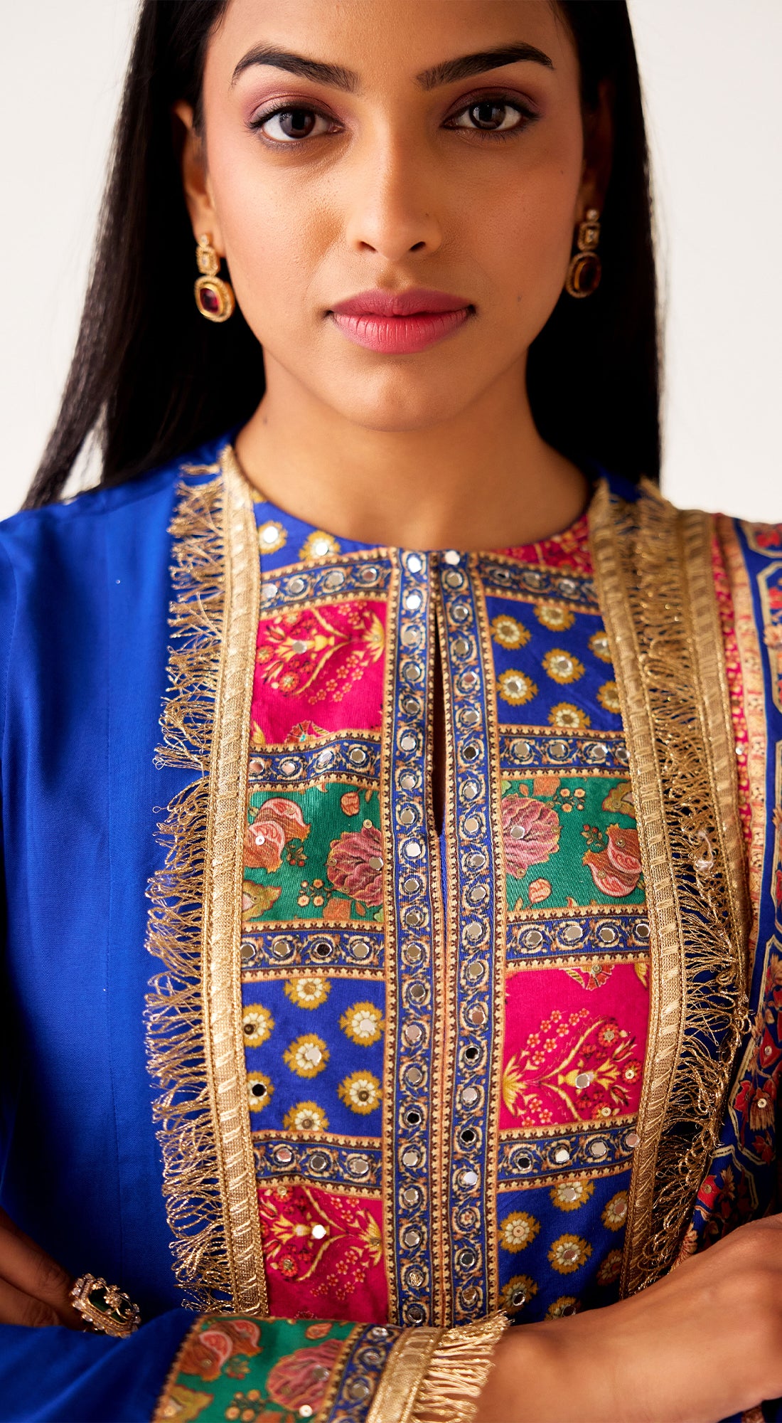 Blue Muslin Embroidered Sharara Set