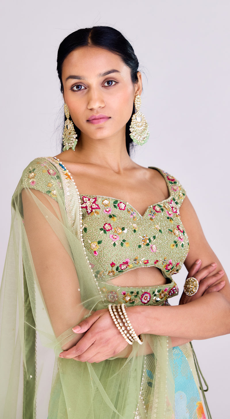 Green Georgette Lehenga Set