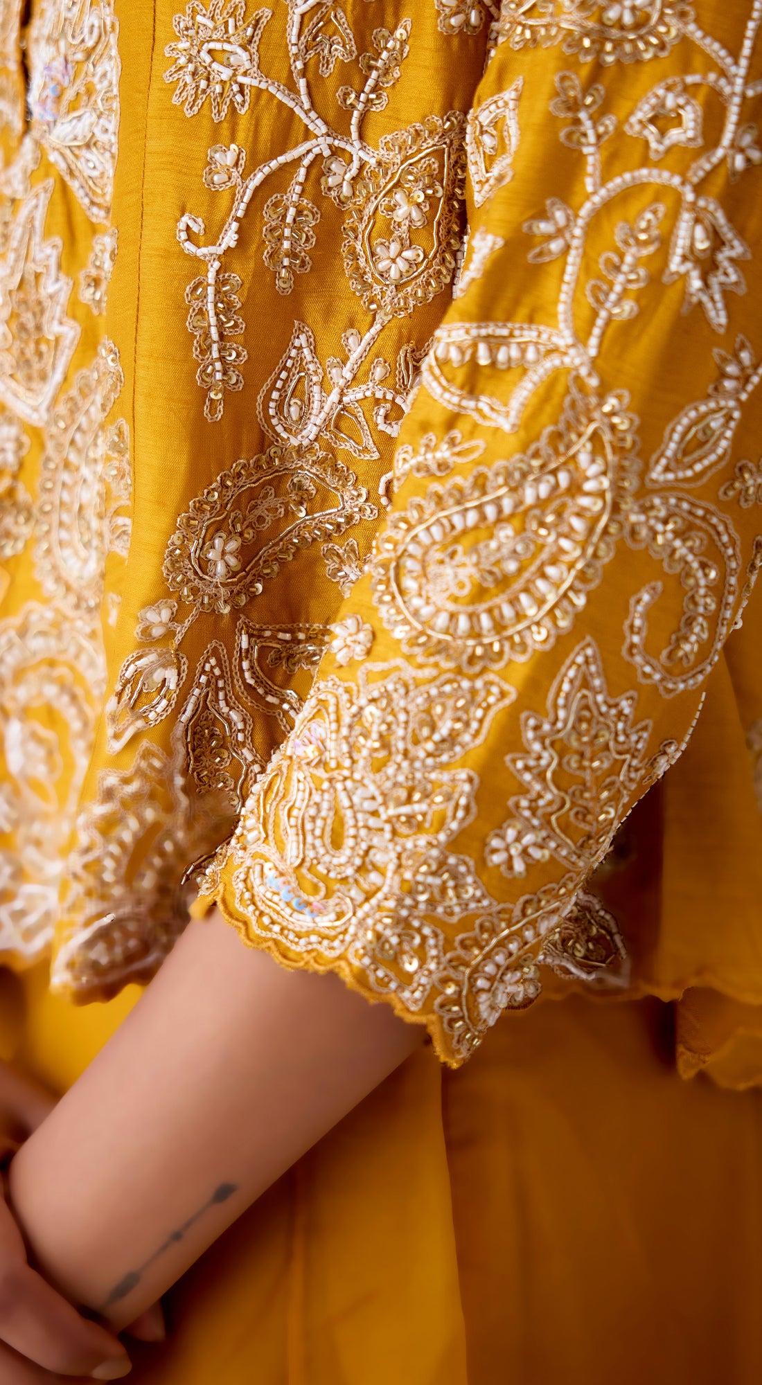 Mustard Organza Embroidered Sharara Set