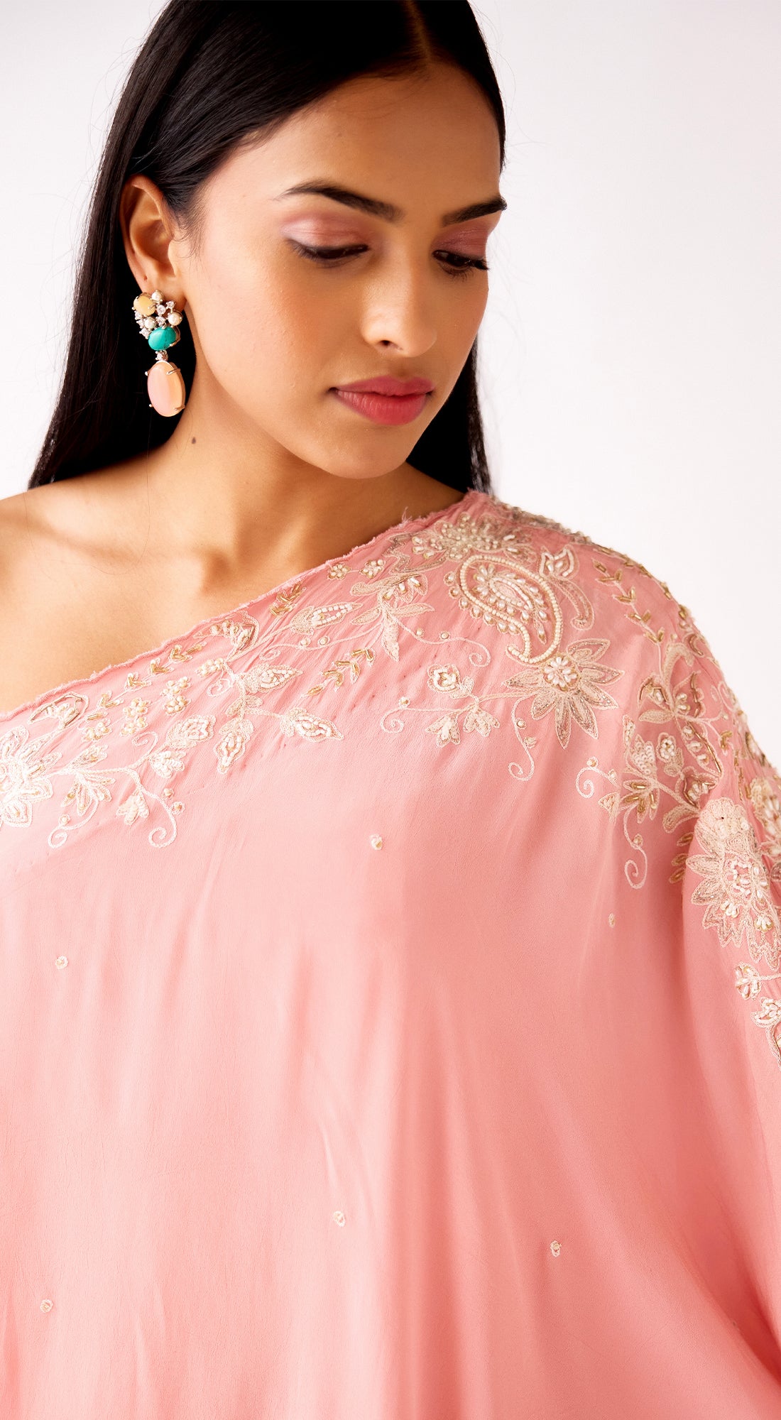 Pink Georgette Embroidered Asymmetric Co-ord Set