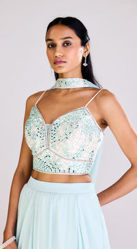 Aqua Embroidered Lehenga Set