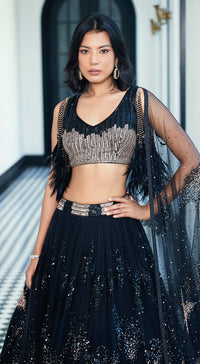 Black Sequins Net Embroidered Lehenga Set