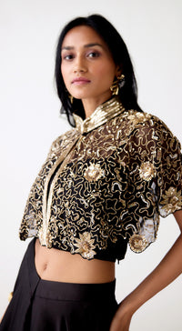 Black Satin Embroidered Lehenga Set