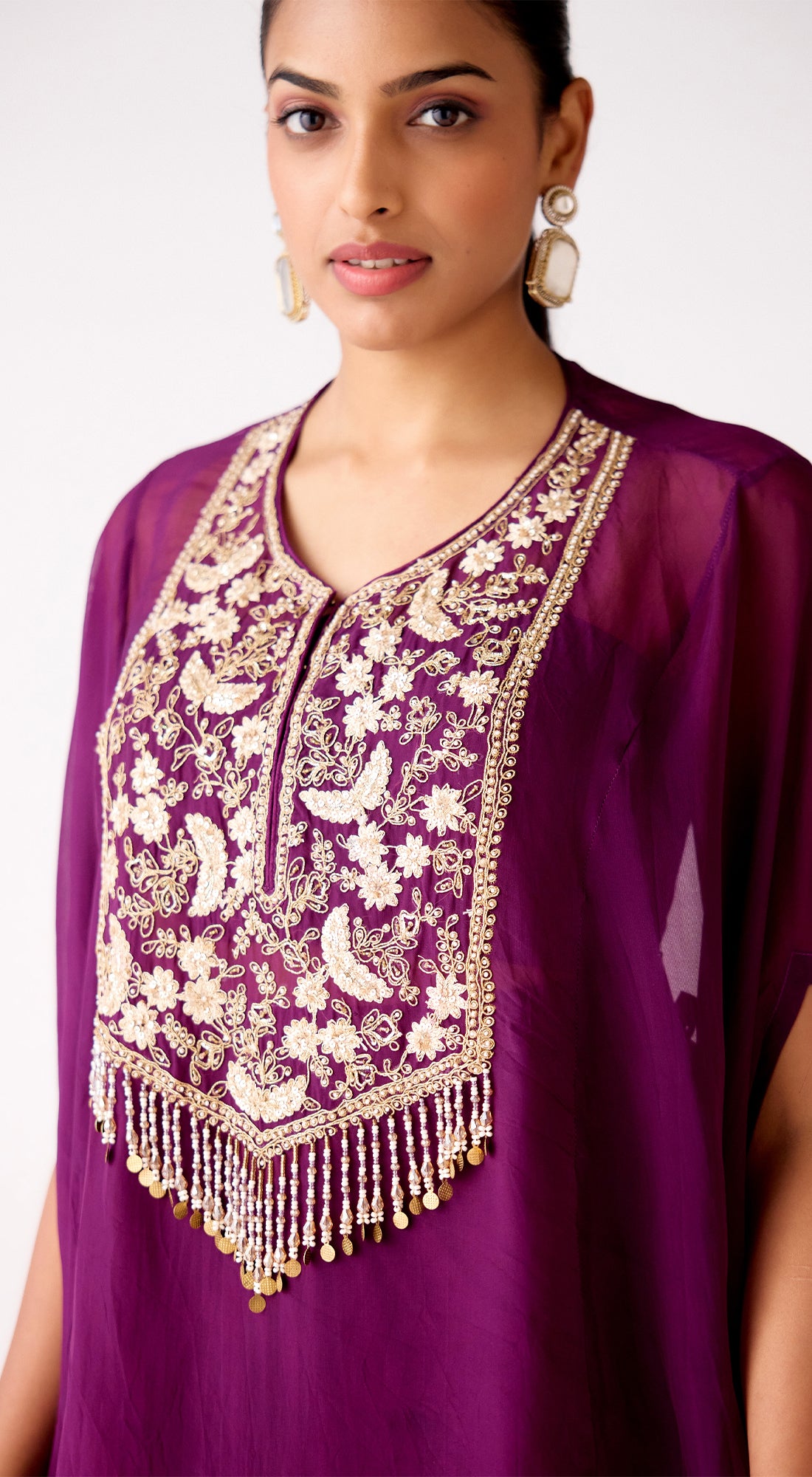 Purple Viscose Georgette Embroidered Cape Set