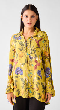 Lime Crepe Floral Long Shirt