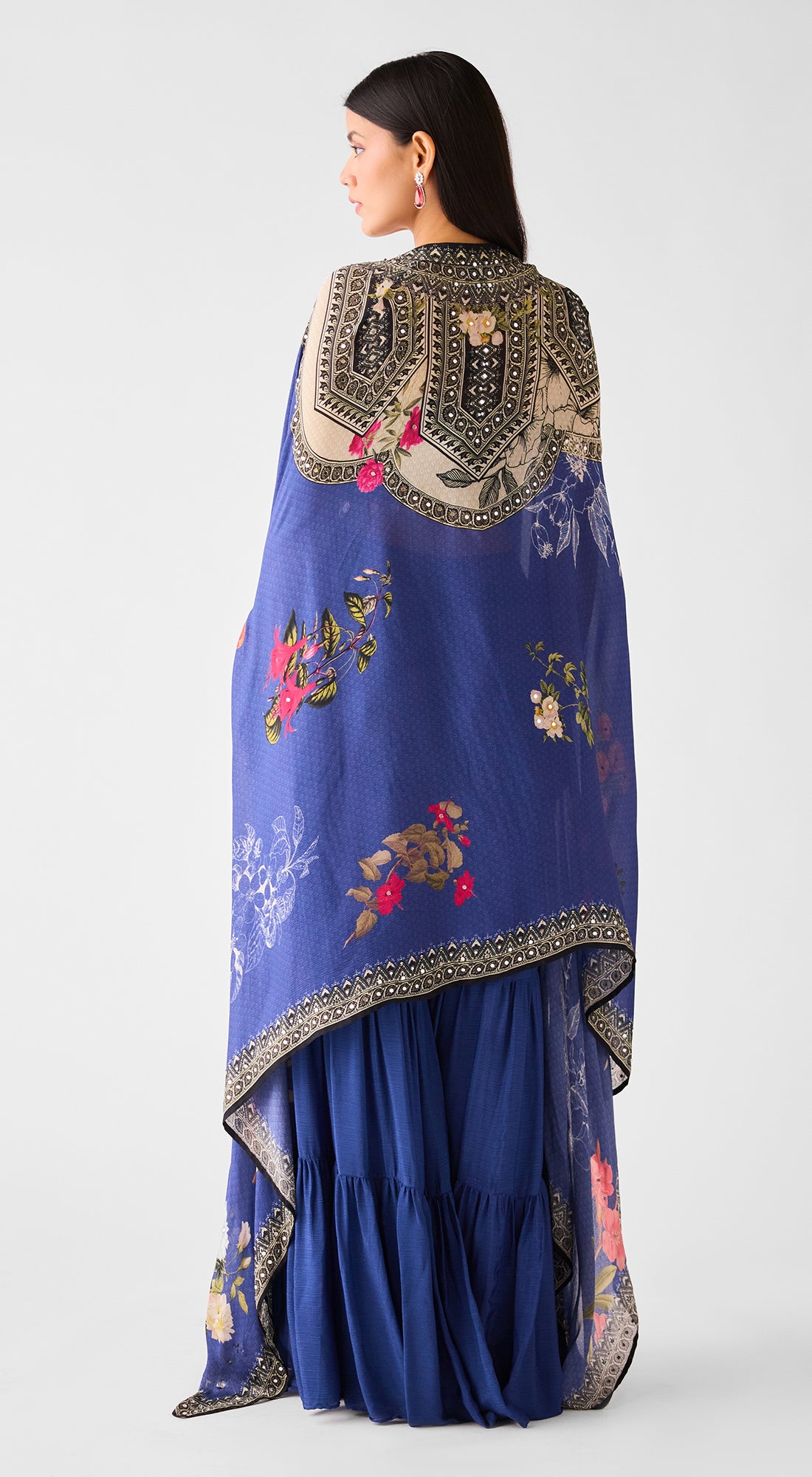 Blue Chinon Cape & Sharara Set