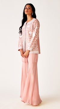 Pink Chinon Embroidered Co-Ord Set