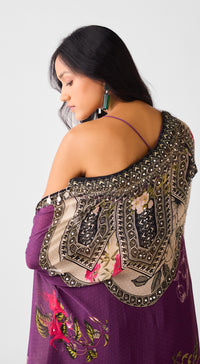 Purple Chinon Cape & Sharara Set