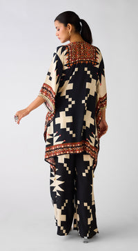 Black Abstract Print Crepe Kurta Set