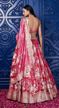 Pink Banarasi Weave Embroidered Lehenga Set