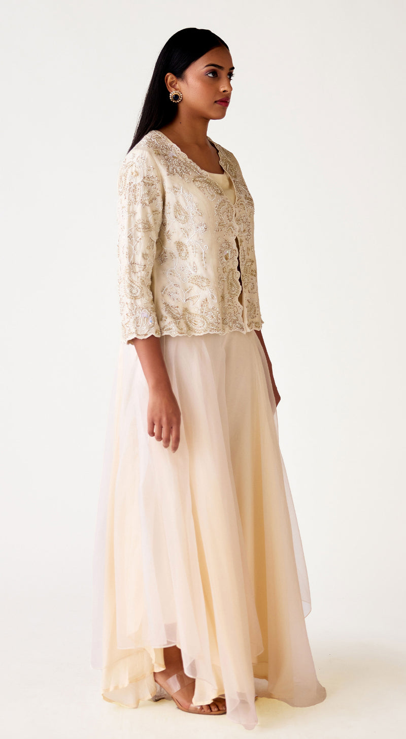 Ivory Organza Embroidered Sharara Set