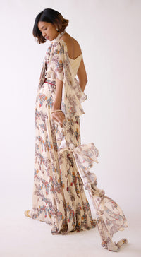 Off-White Floral Draped Saree