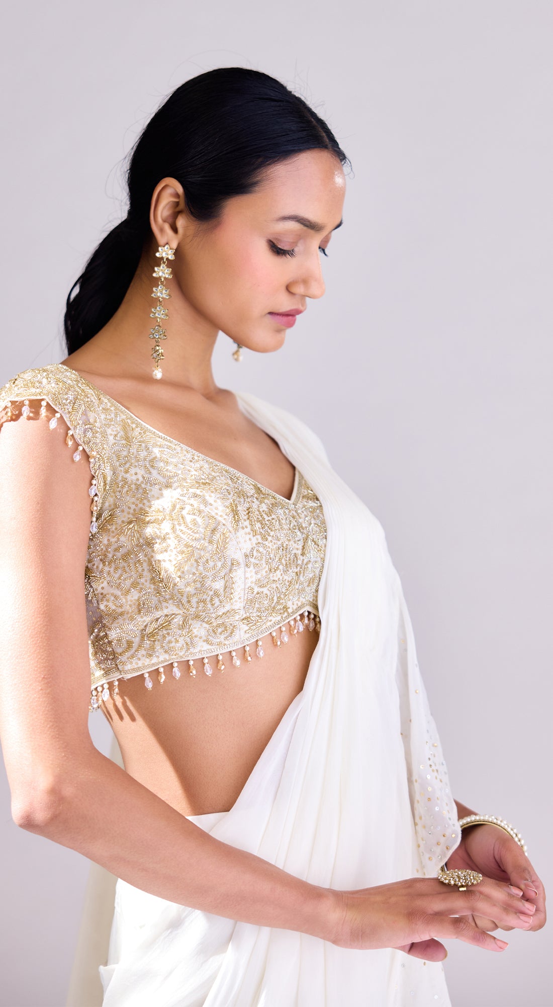 Ivory Pre-Draped Saree