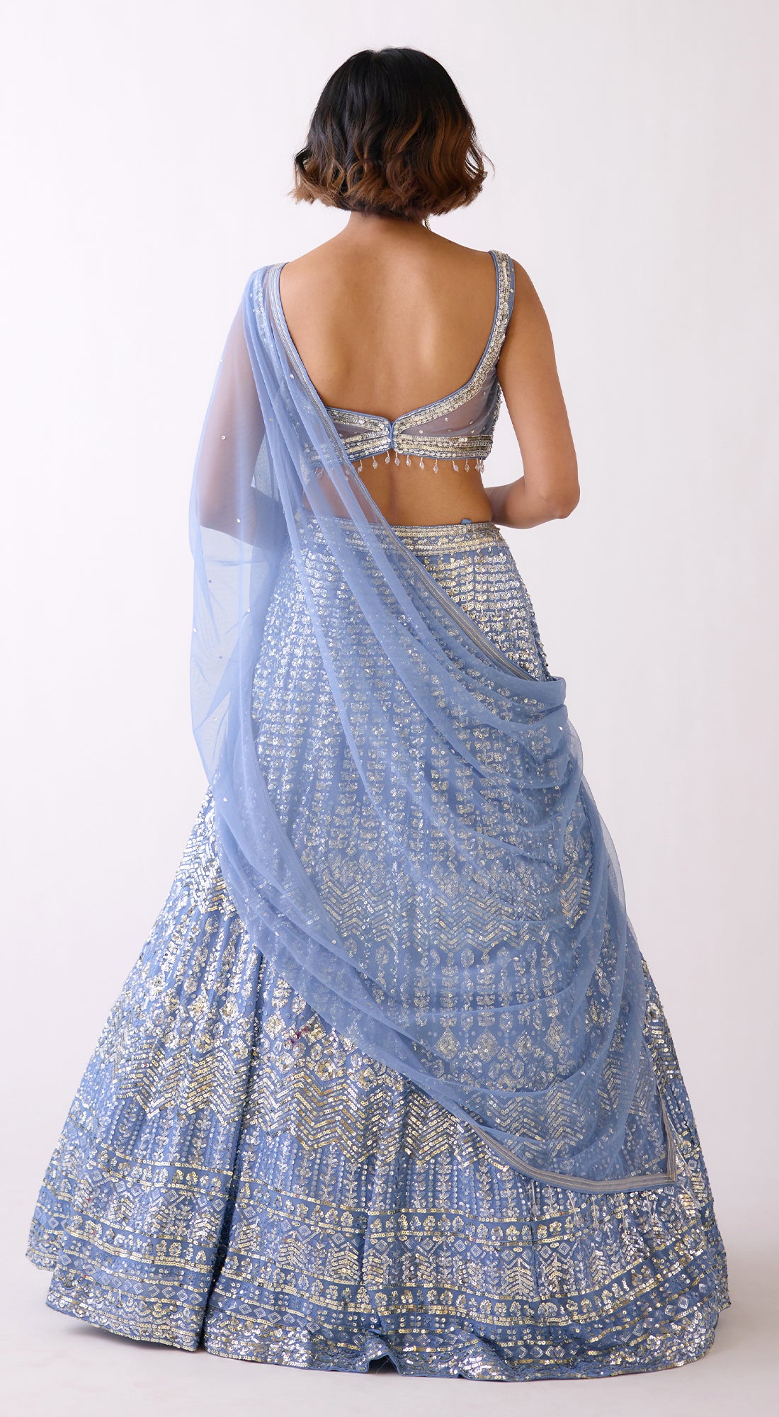 Denim Blue Sequins Embroidered Lehenga Set