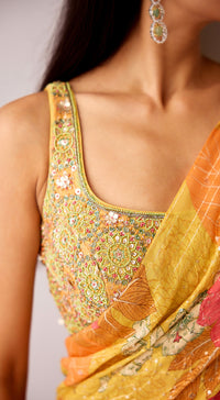 Mustard Georgette Embroidered Saree