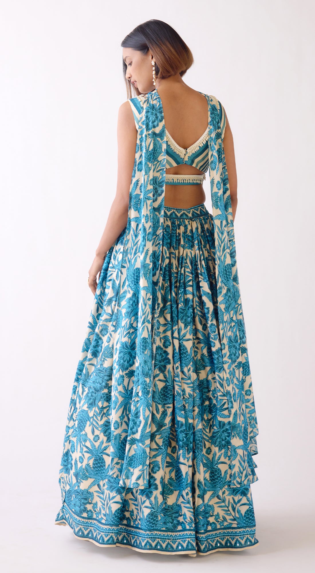 Blue Floral Lehenga Set