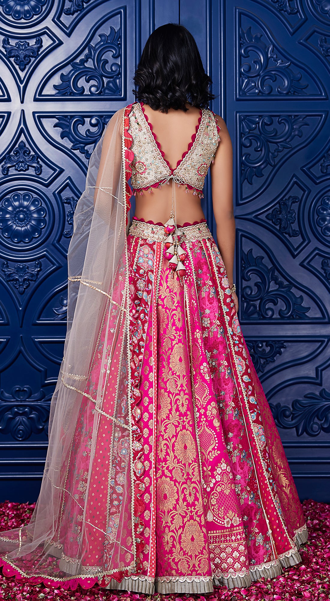 Pink Banarasi Embroidered Lehenga Set