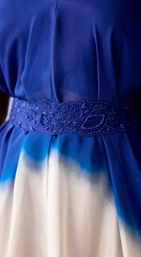 Blue Chinon Embroidered Cape Set