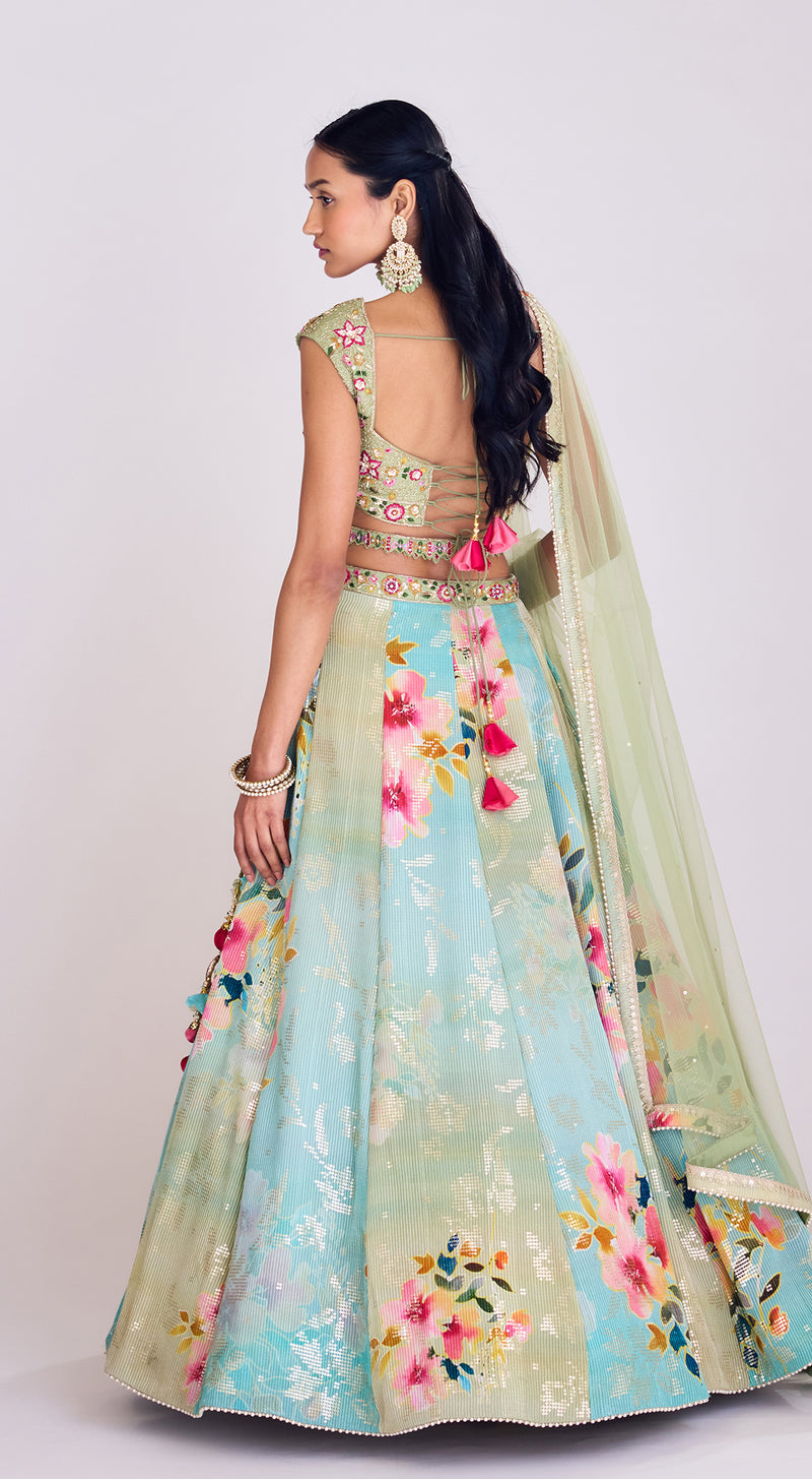 Green Georgette Lehenga Set