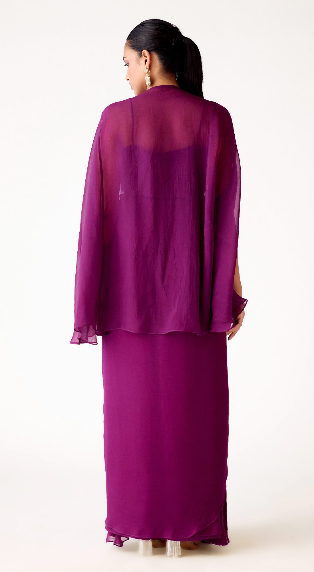 Purple Viscose Georgette Embroidered Cape Set