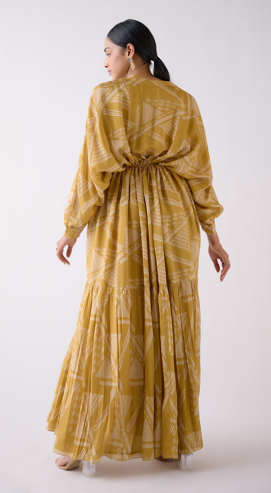 Mustard Muslin Abstract Print Dress