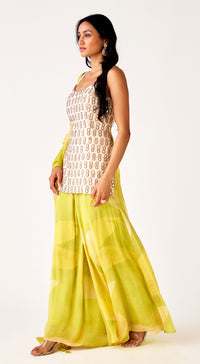 Yellow Organza Embroidered Suit Set