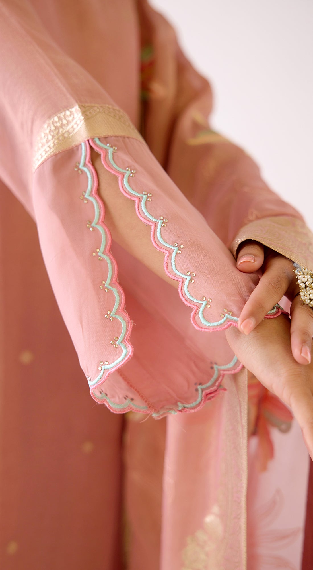 Baby Pink Banarasi Weave Kurta Set