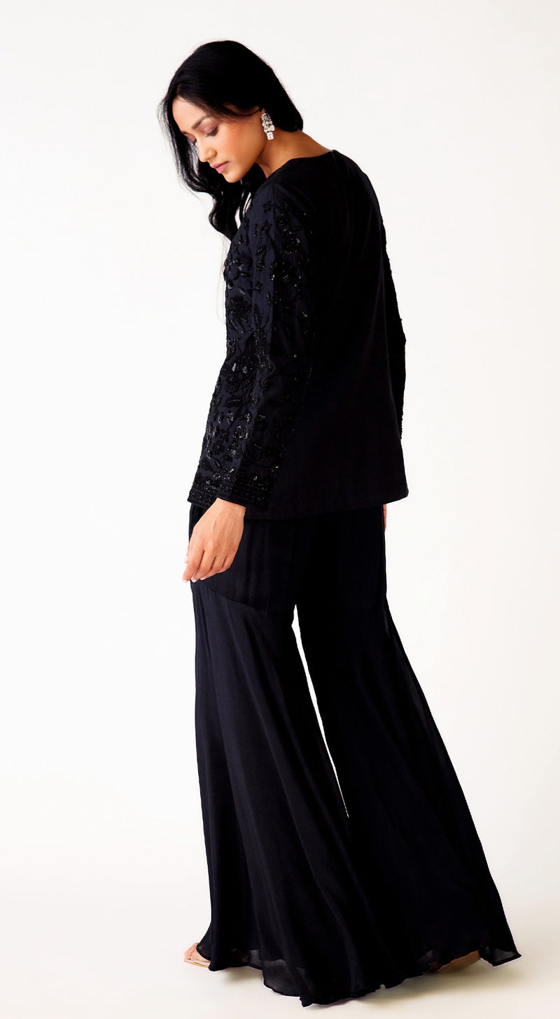 Black Chinon Embroidered Co-ord Set