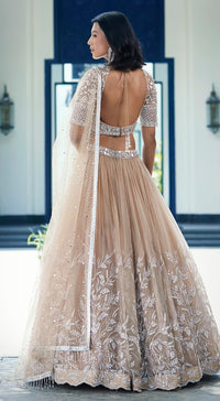 Beige Sequins Net Embroidered Lehenga Set