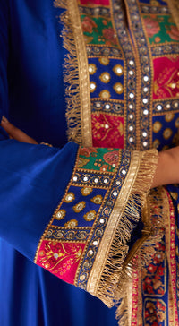 Blue Muslin Embroidered Sharara Set