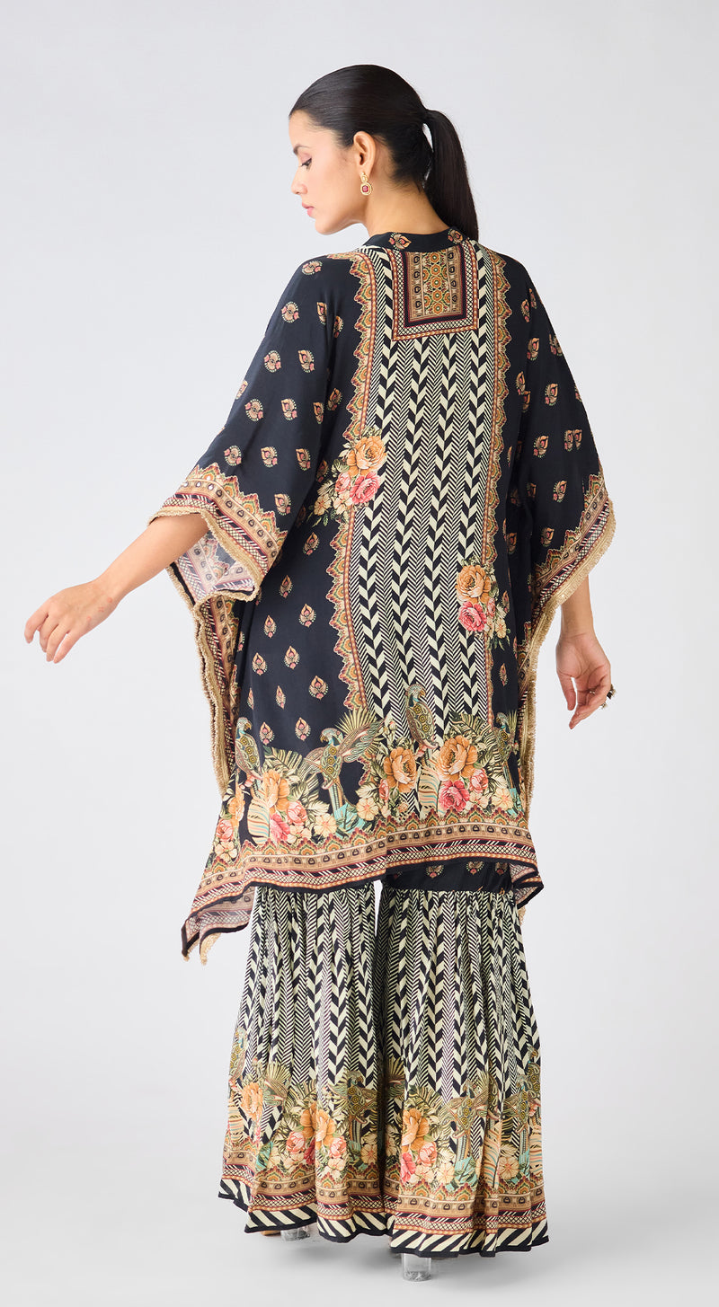 Black Crepe Floral Sharara Set