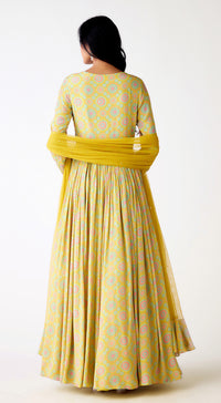 Yellow Crepe Embroidered Anarkali