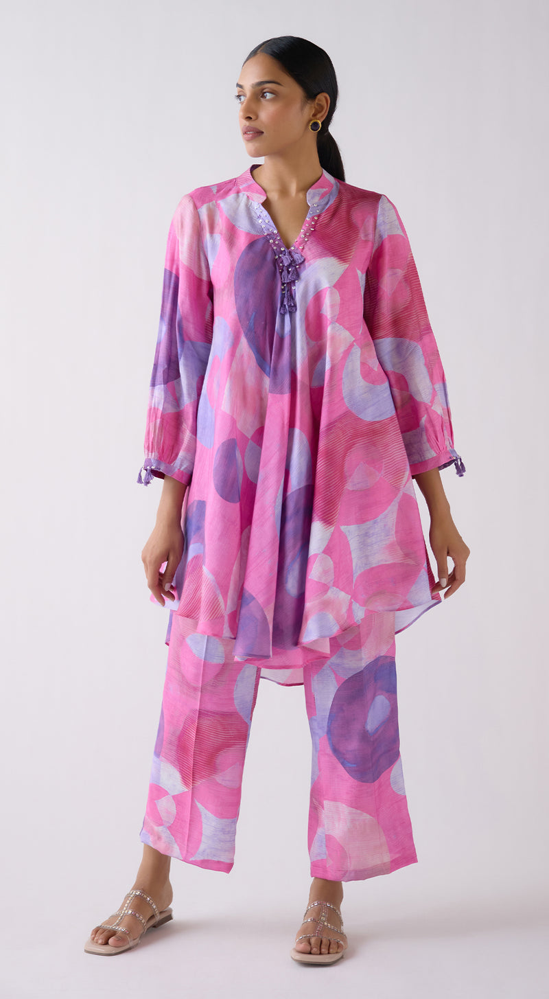 Pink Muslin Abstract Print Co-ord Set