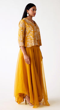 Mustard Organza Embroidered Sharara Set