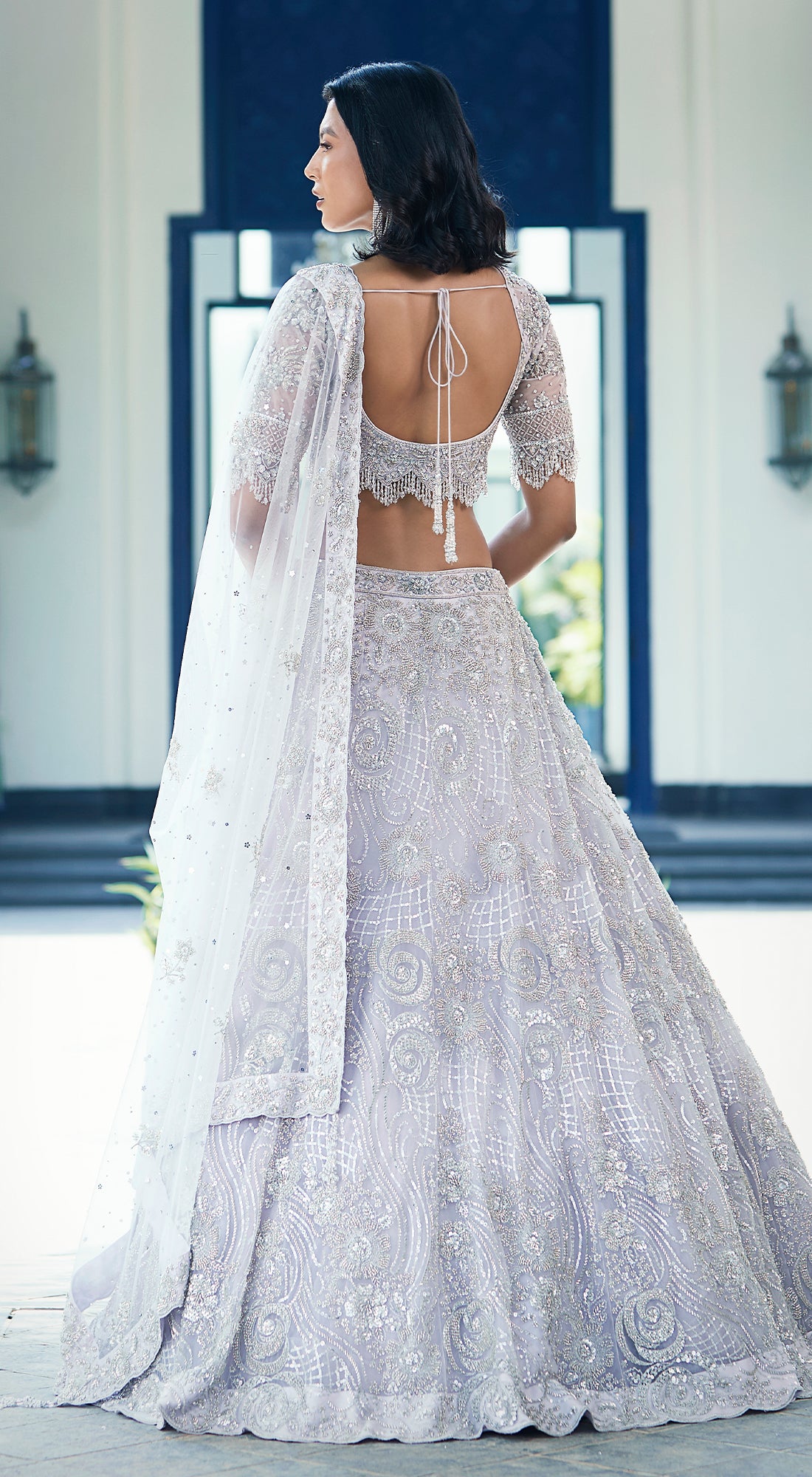 Lilac Embroidered Net Lehenga Set