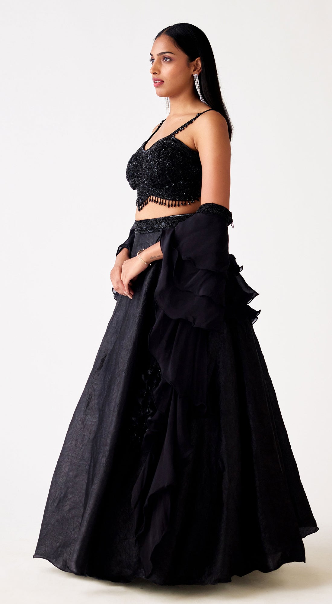 Black Organza Embroidered Lehenga Set