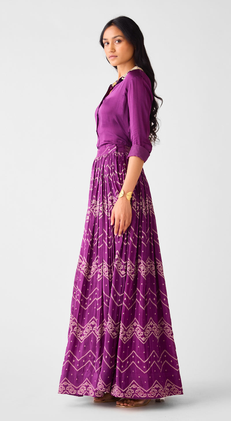 Purple Banarasi Sequins Skirt Set