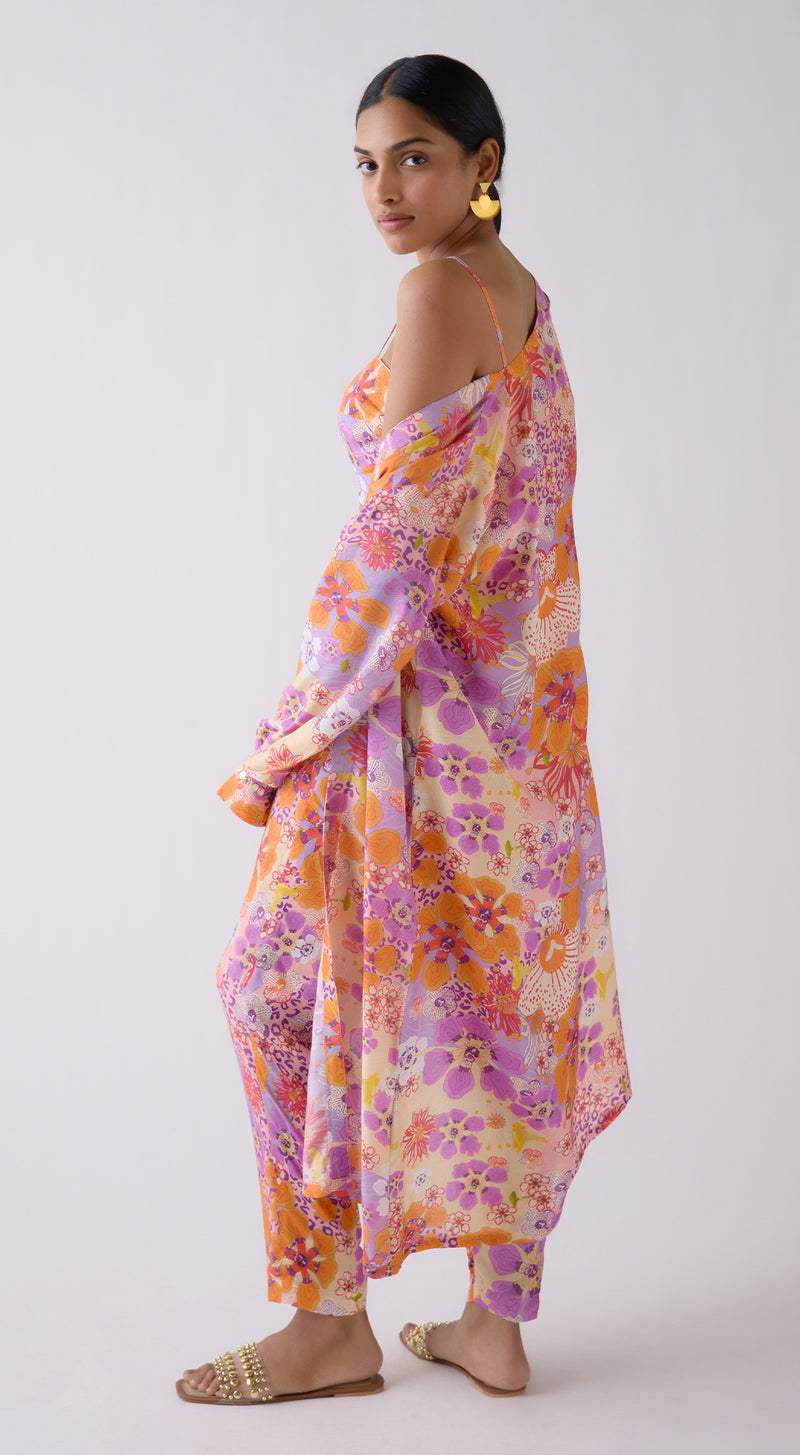 Lilac Muslin Floral Cape Set