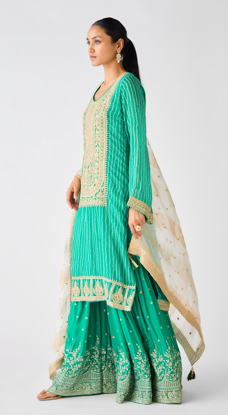 Green Zari Work Sharara Set