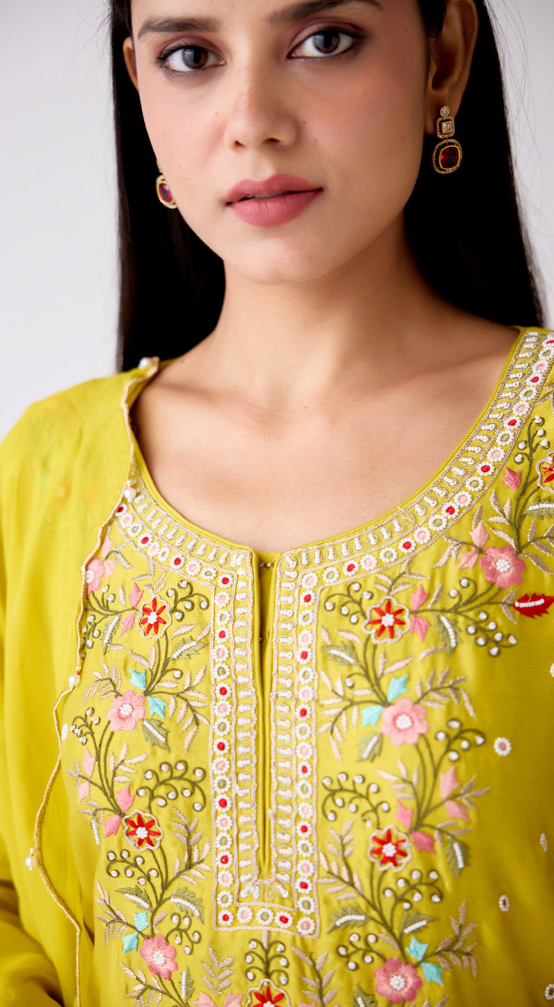 Yellow Cotton Silk Sharara Set