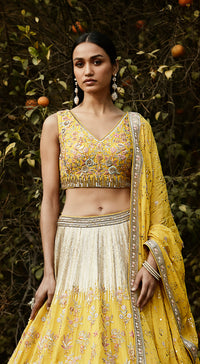 Yellow Hand Embroidered Lehenga Set