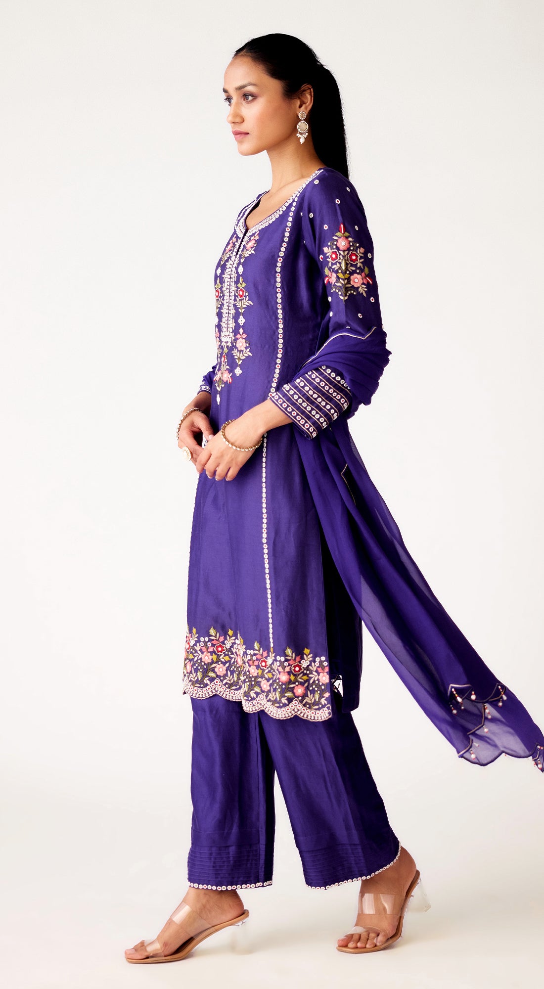 Purple Chanderi Embroidered Suit Set