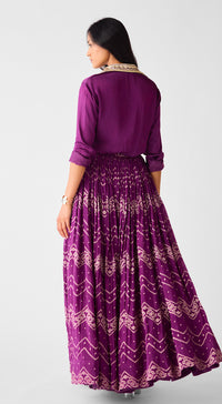 Purple Banarasi Sequins Skirt Set