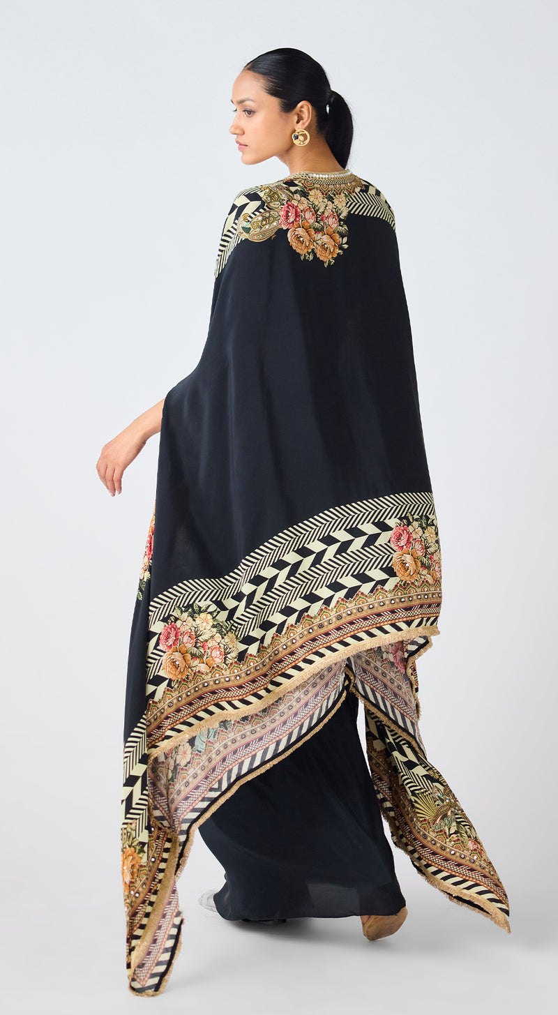 Black Crepe Skirt & Cape Set