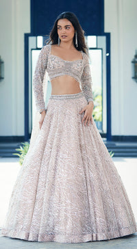 Ivory Embroidered Net Lehenga Set