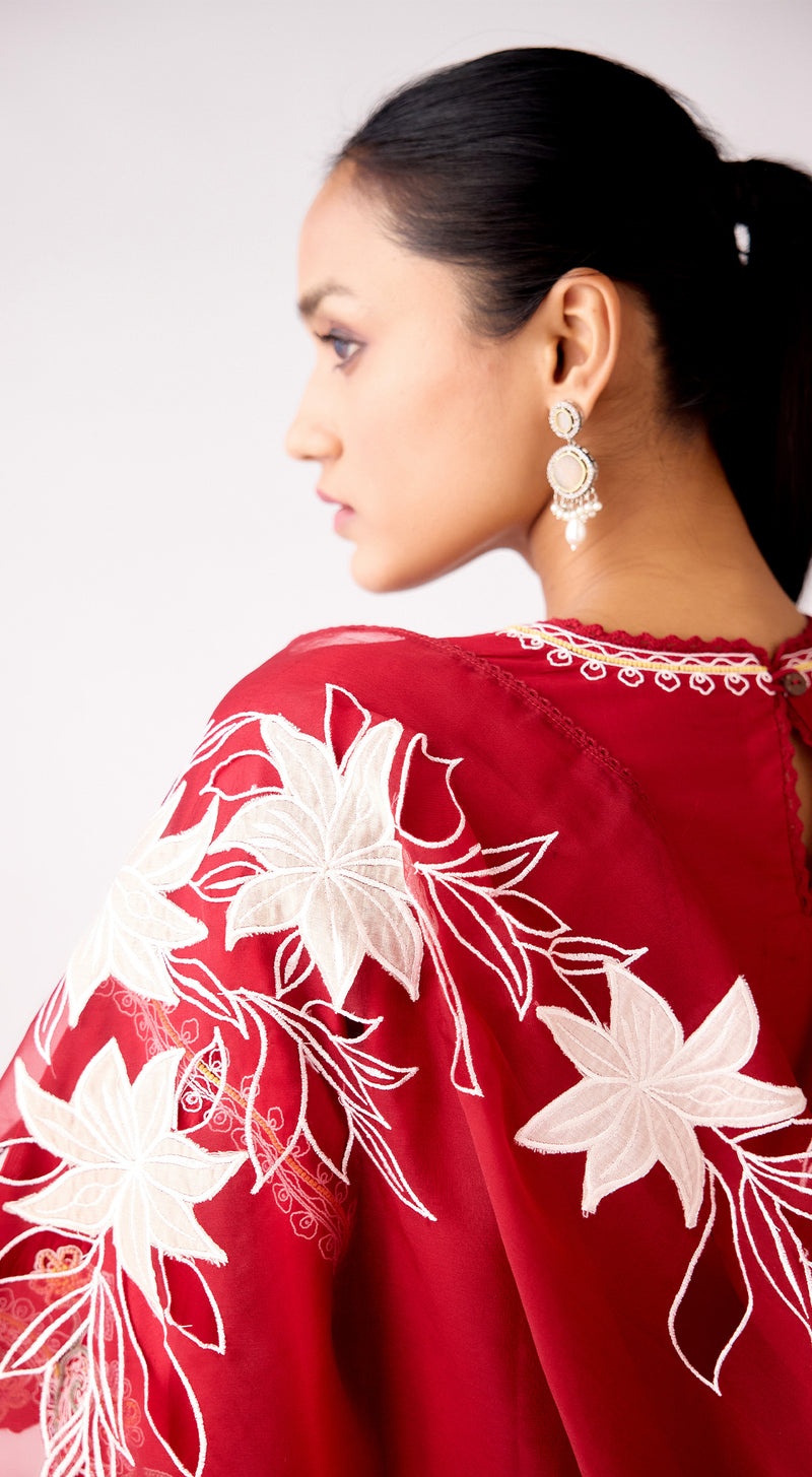 Red Cotton Silk Embroidered Suit Set