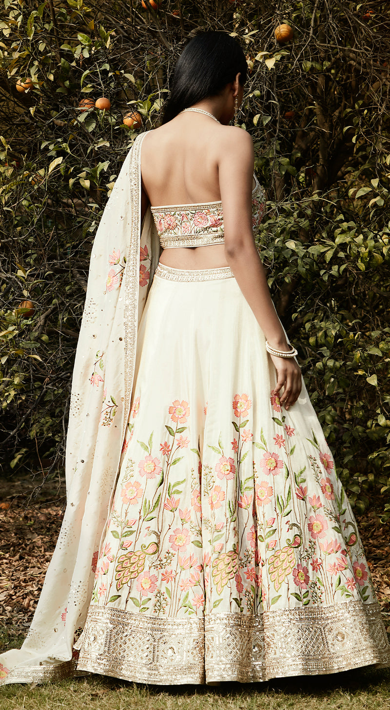 Ivory Floral Embroidered Lehenga Set