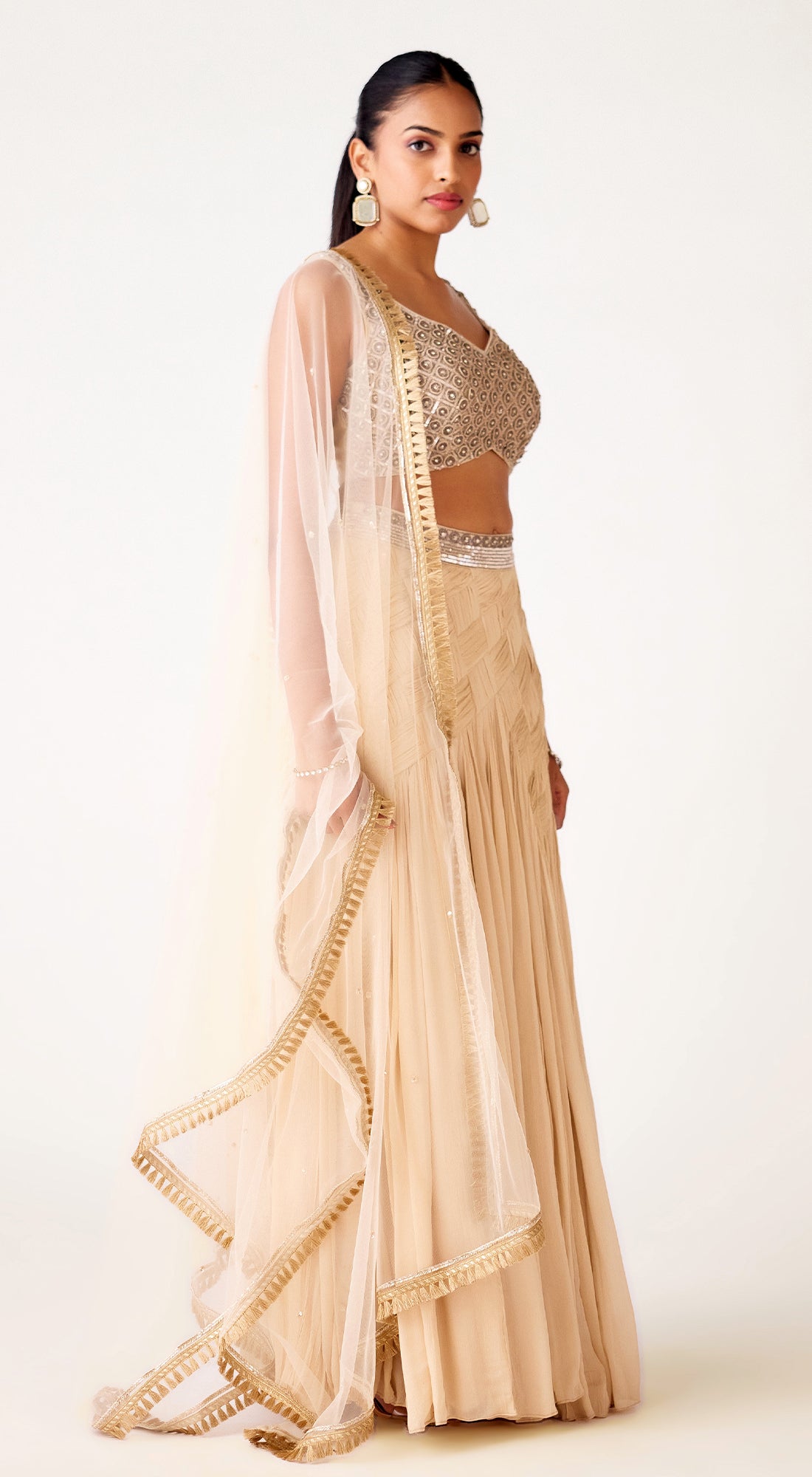 Ivory Chinon Embroidered Lehenga Set