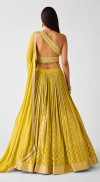 Yellow Banarasi Embroidered Lehenga Set